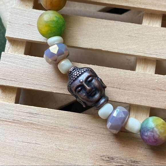 Buddha Mixed Genuine Gemstone Stretch Bracelet - Picture 3 of 4